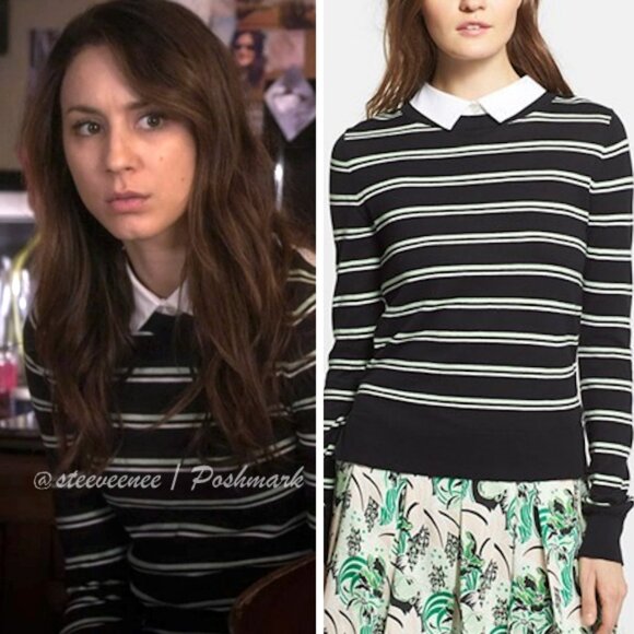 Veronica Beard Sweaters - Veronica Beard Collared Button Back Striped Shirt Sweater ASO Spencer Hastings